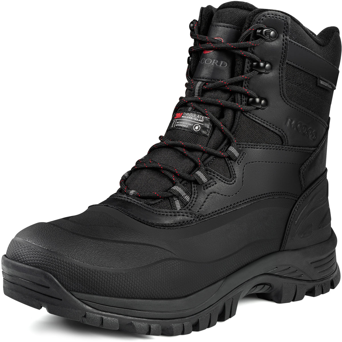 Men's waterproof snow boots with deep-lug traction on a white background [color:Black]
