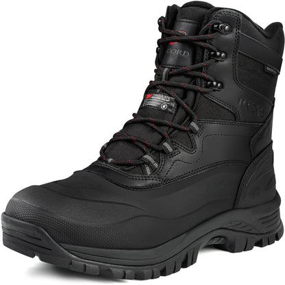 Men's waterproof snow boots with deep-lug traction on a white background [color:Black]
