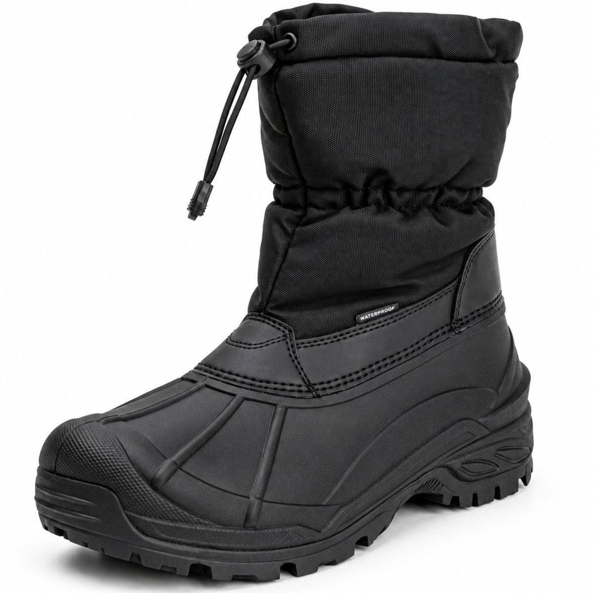 Men's waterproof high-shaft snow boots with slip-on entry on white [color:Black]
