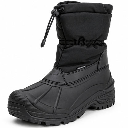 Men's waterproof high-shaft snow boots with slip-on entry on white [color:Black]
