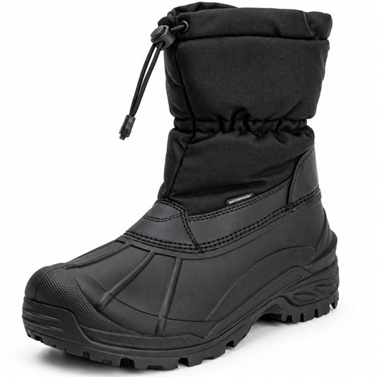 Men's waterproof high-shaft snow boots with slip-on entry on white [color:Black]
