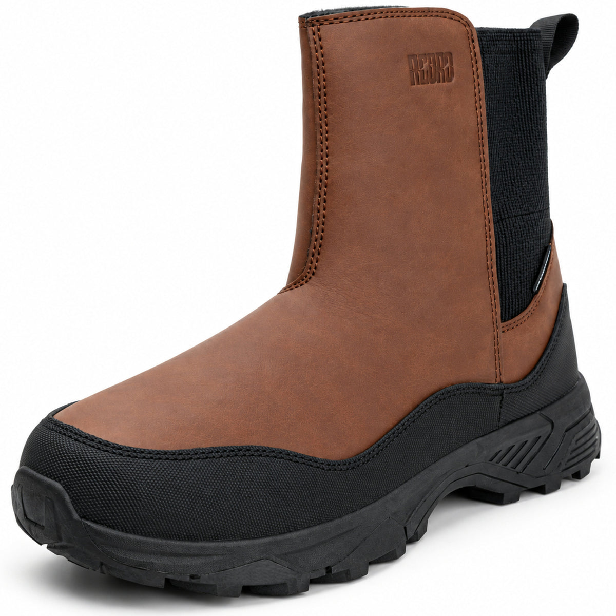 Waterproof Chelsea winter boots for men with faux-fur lining on white [color:Brown]
