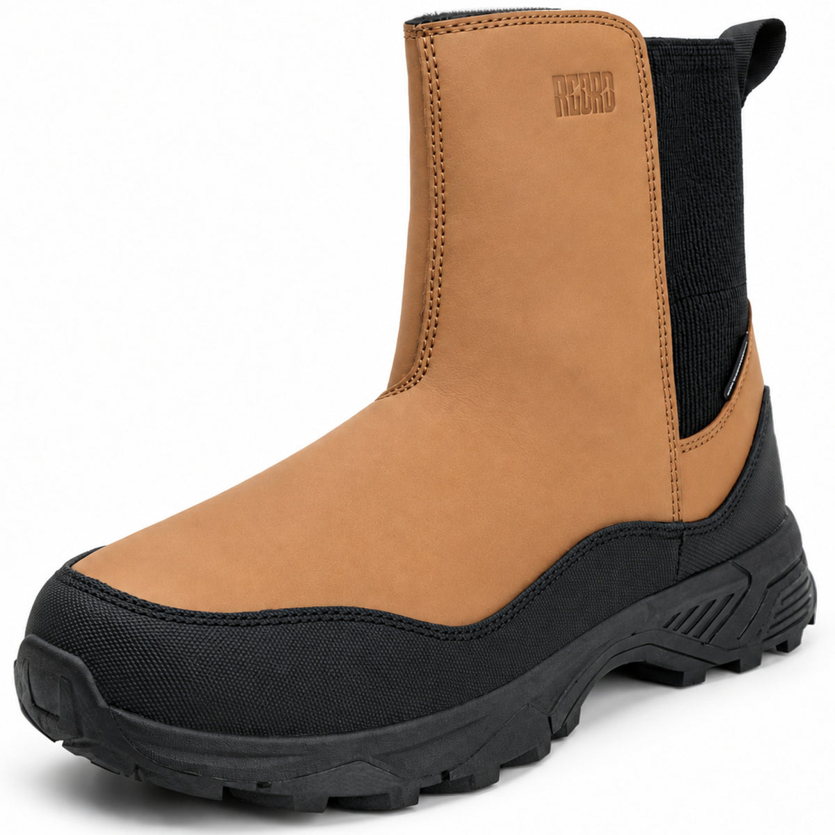 Waterproof Chelsea winter boots for men with faux-fur lining on white [color:Khaki]