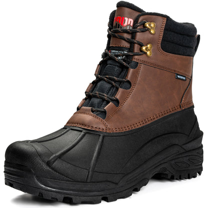 Fur-lined waterproof winter boots for men on a white background [color:Brown]
