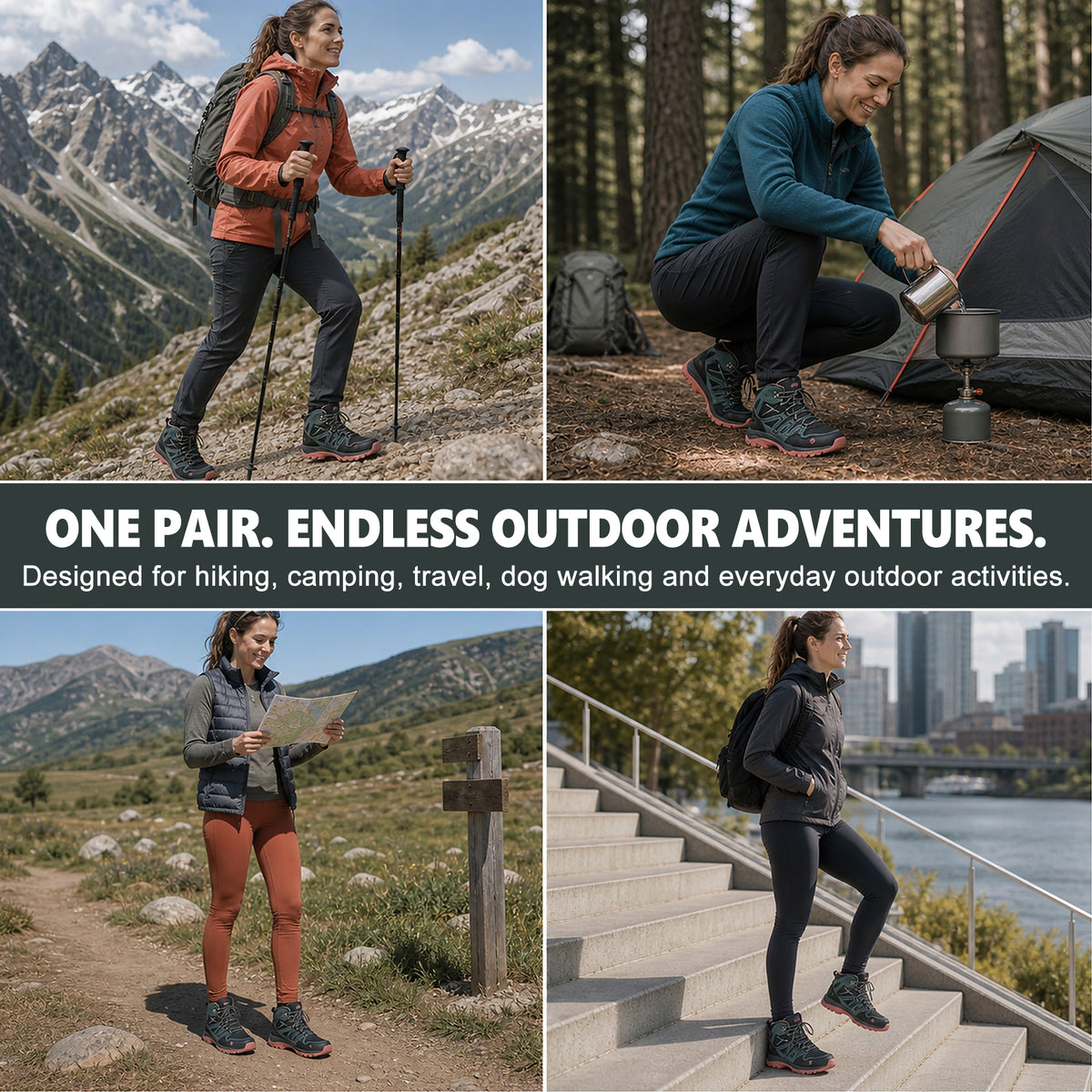 Women's hiking boots for outdoor walks, day hikes and park routes [color:Black]
