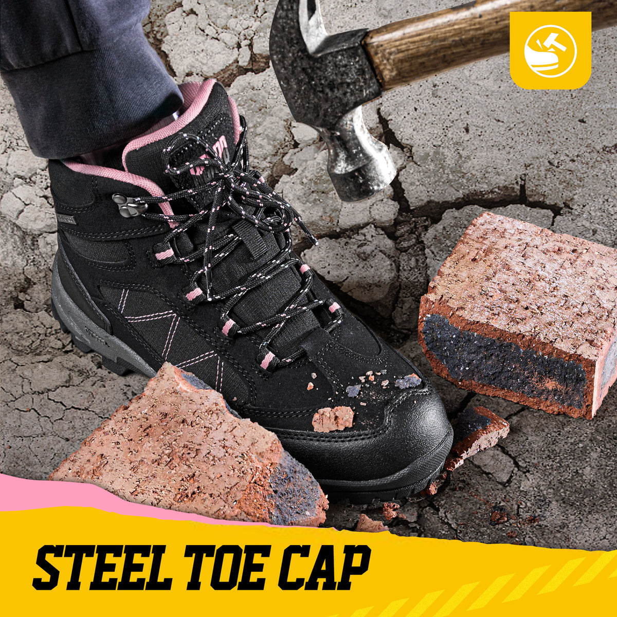 Steel toe protection in women's work boots for handling tools and materials [color:Pink]
