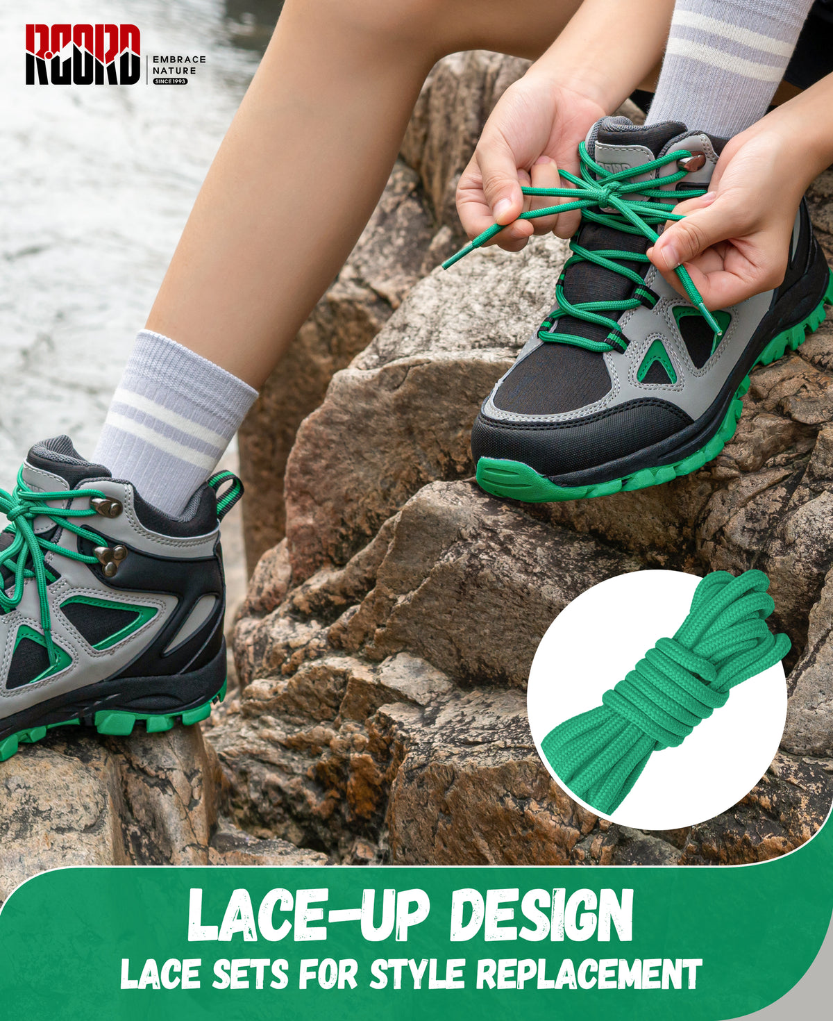 Waterproof breathable kids hiking boots with lace-up closure for a secure fit on day hikes and warm-weather trails [color:BlackGreen]