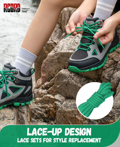 Waterproof breathable kids hiking boots with lace-up closure for a secure fit on day hikes and warm-weather trails [color:BlackGreen]