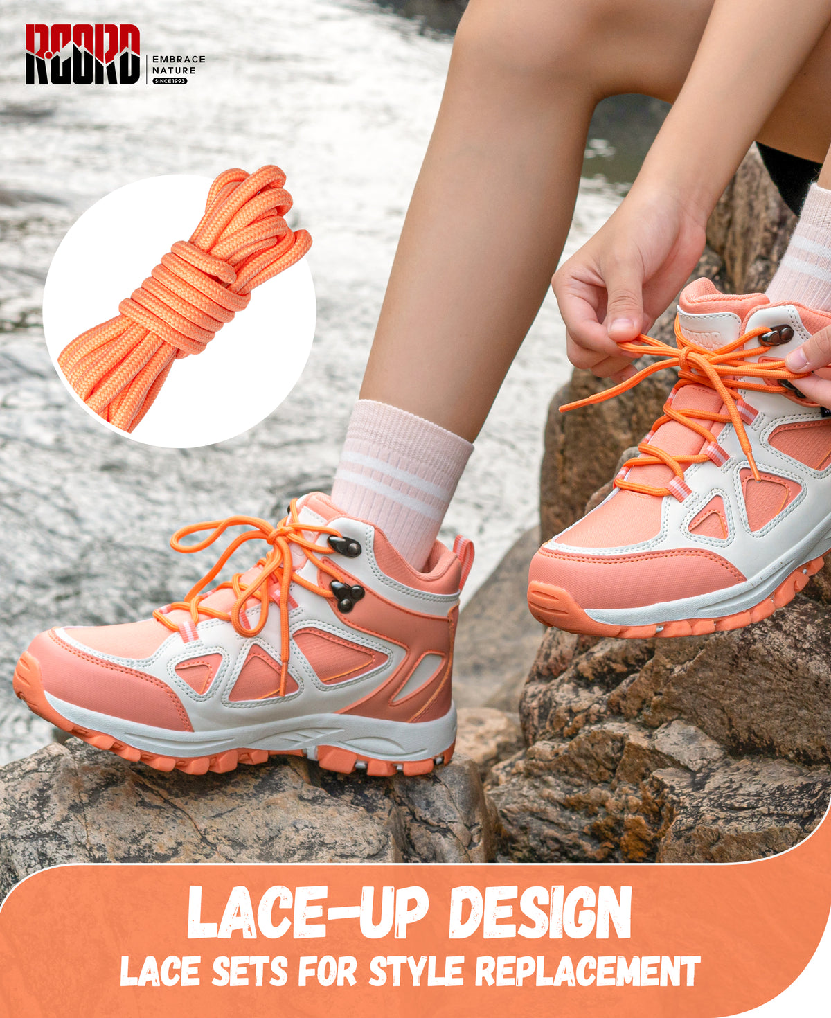 Waterproof breathable kids hiking boots with lace-up closure for a secure fit on day hikes and warm-weather trails [color:Peach]