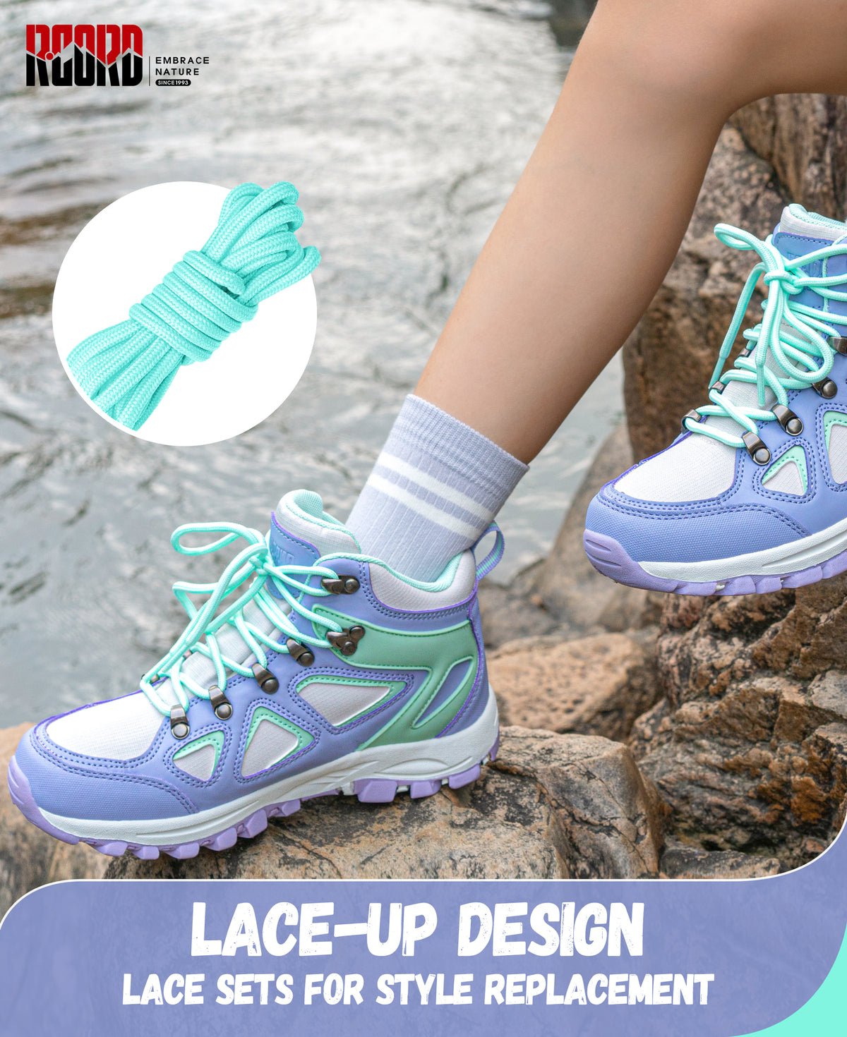 Waterproof breathable kids hiking boots with lace-up closure for a secure fit on day hikes and warm-weather trails [color:Turquoise]