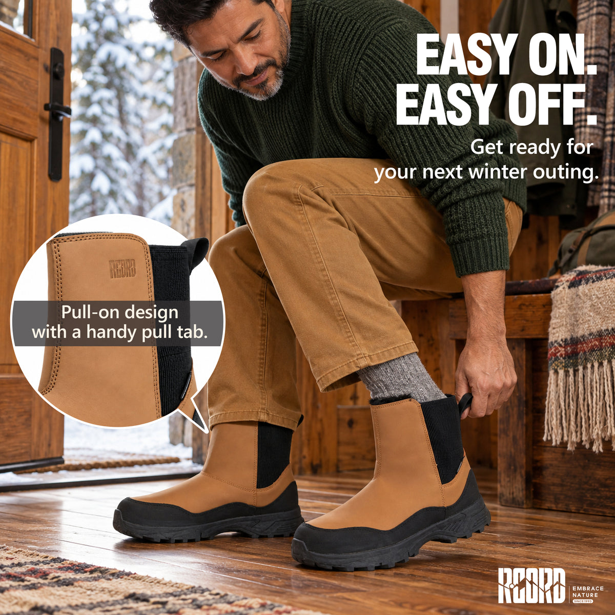 Chelsea slip-on winter boots for men for easy on-and-off wear [color:Khaki]