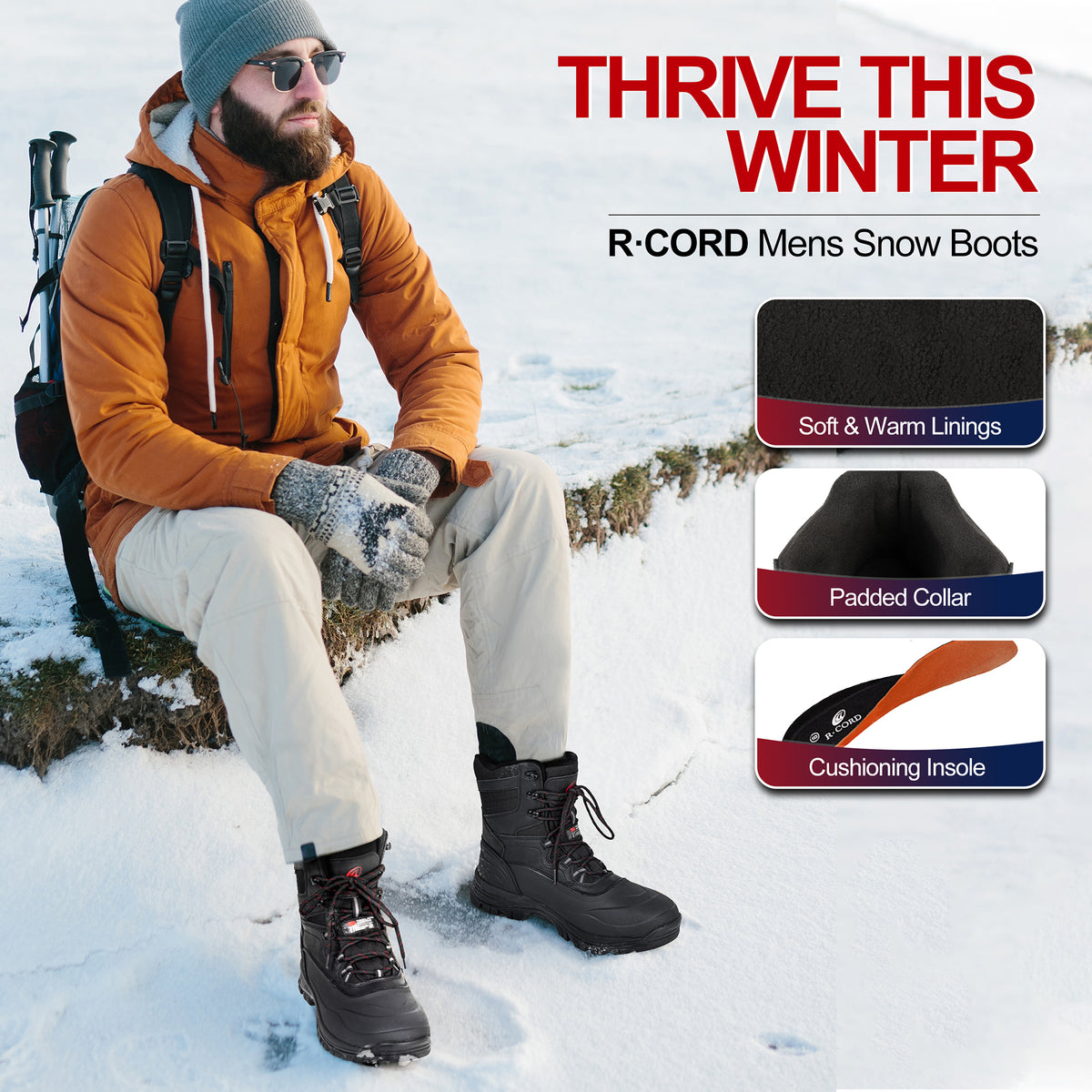 Winter boots for men for dog walking, snowy sidewalks and weekend outings [color:Black]
