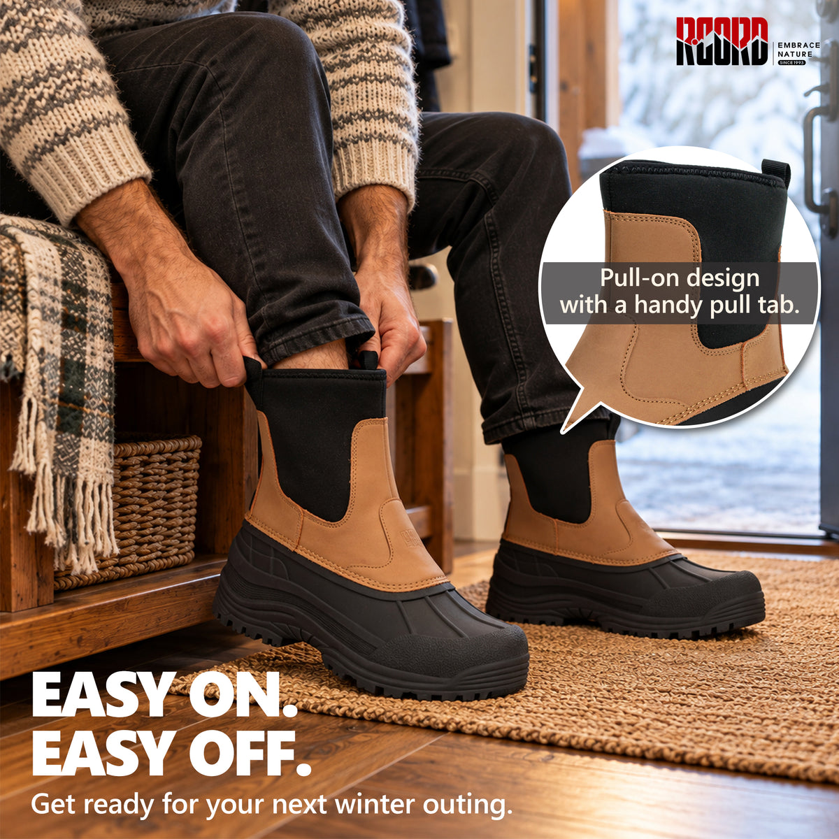Easy slip-on winter boots for men for quick outdoor chores and errands [color:Khaki]