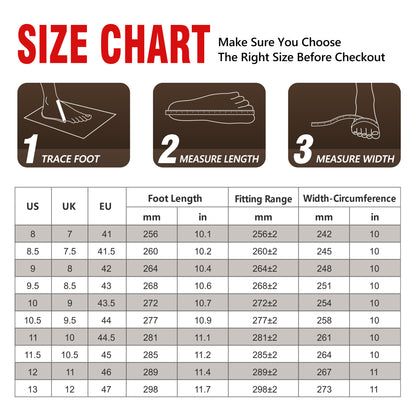 Check the size chart for men's snow boots before ordering winter footwear 