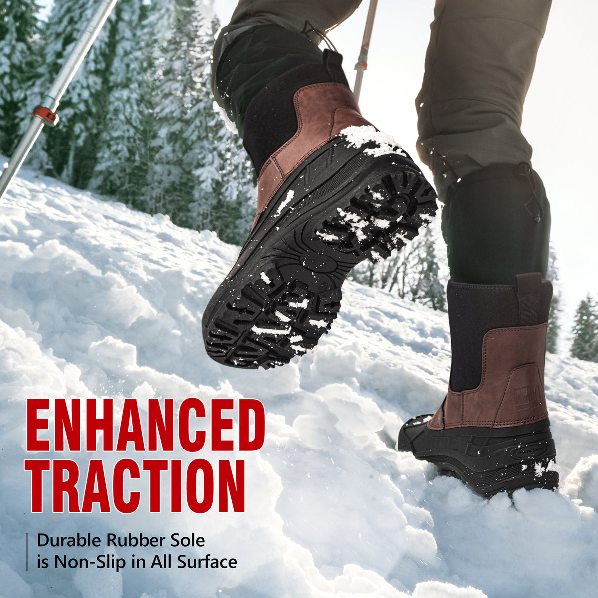 Slip-resistant outsole on winter boots for men for snowy sidewalks [color:Brown]