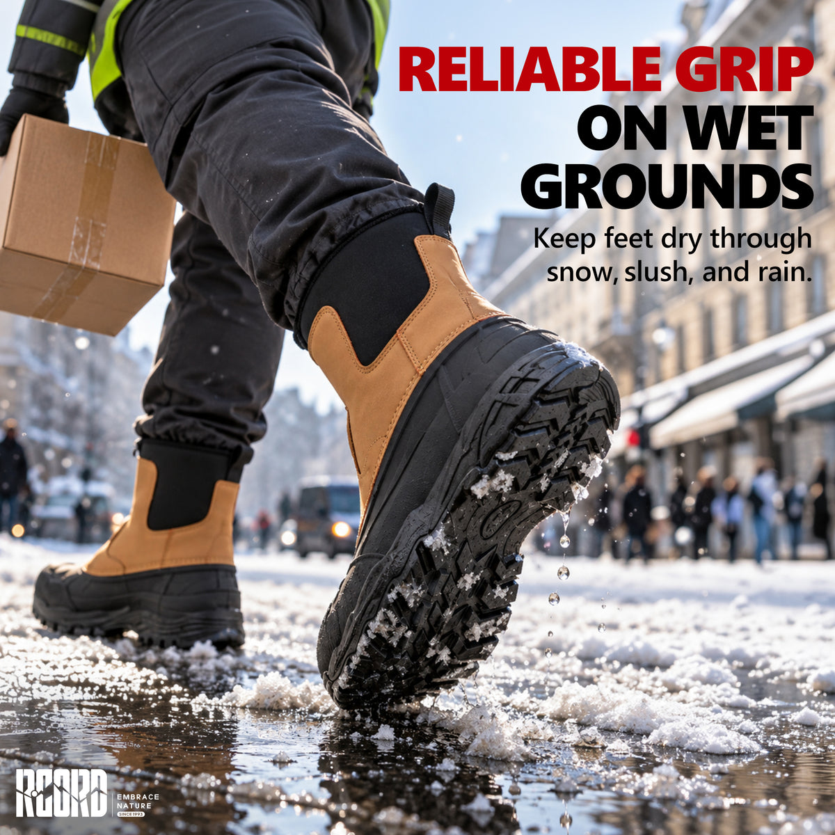 Slip-resistant outsole on winter boots for men for snowy sidewalks [color:Khaki]