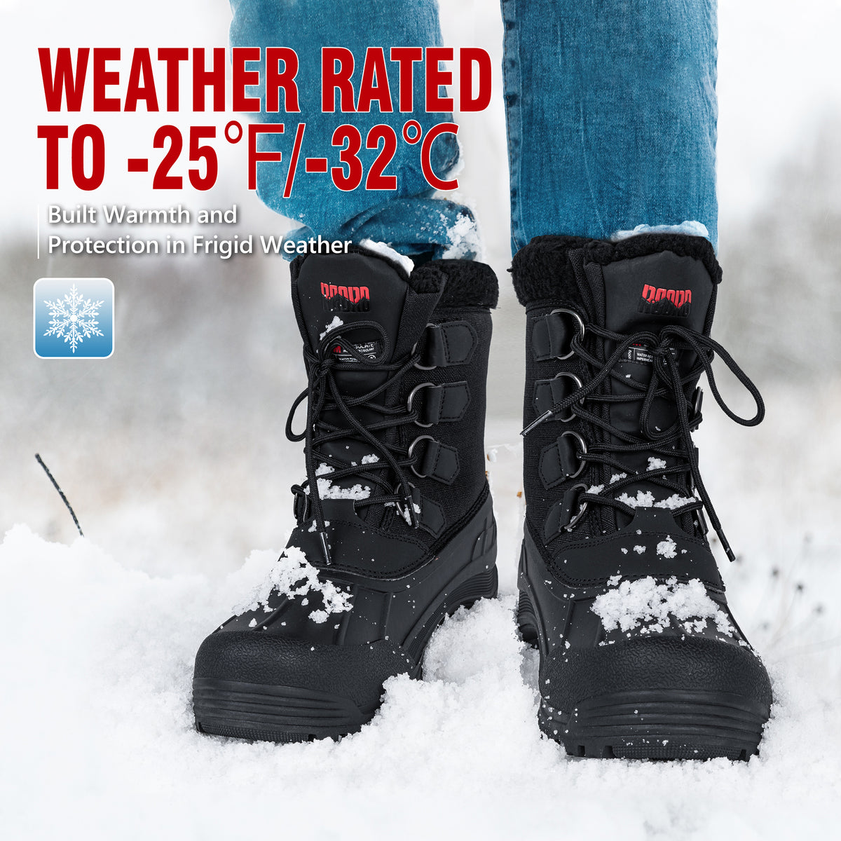 Waterproof winter boots for men for snow shoveling and wet winter paths [color:Black]