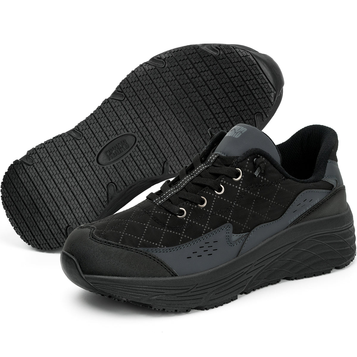 Cushioned women's slip-on work shoes for long shifts [color:Black]
