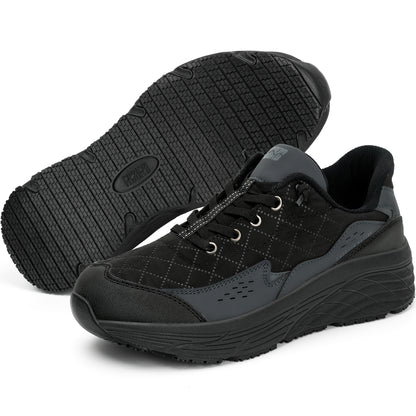 Cushioned women's slip-on work shoes for long shifts [color:Black]
