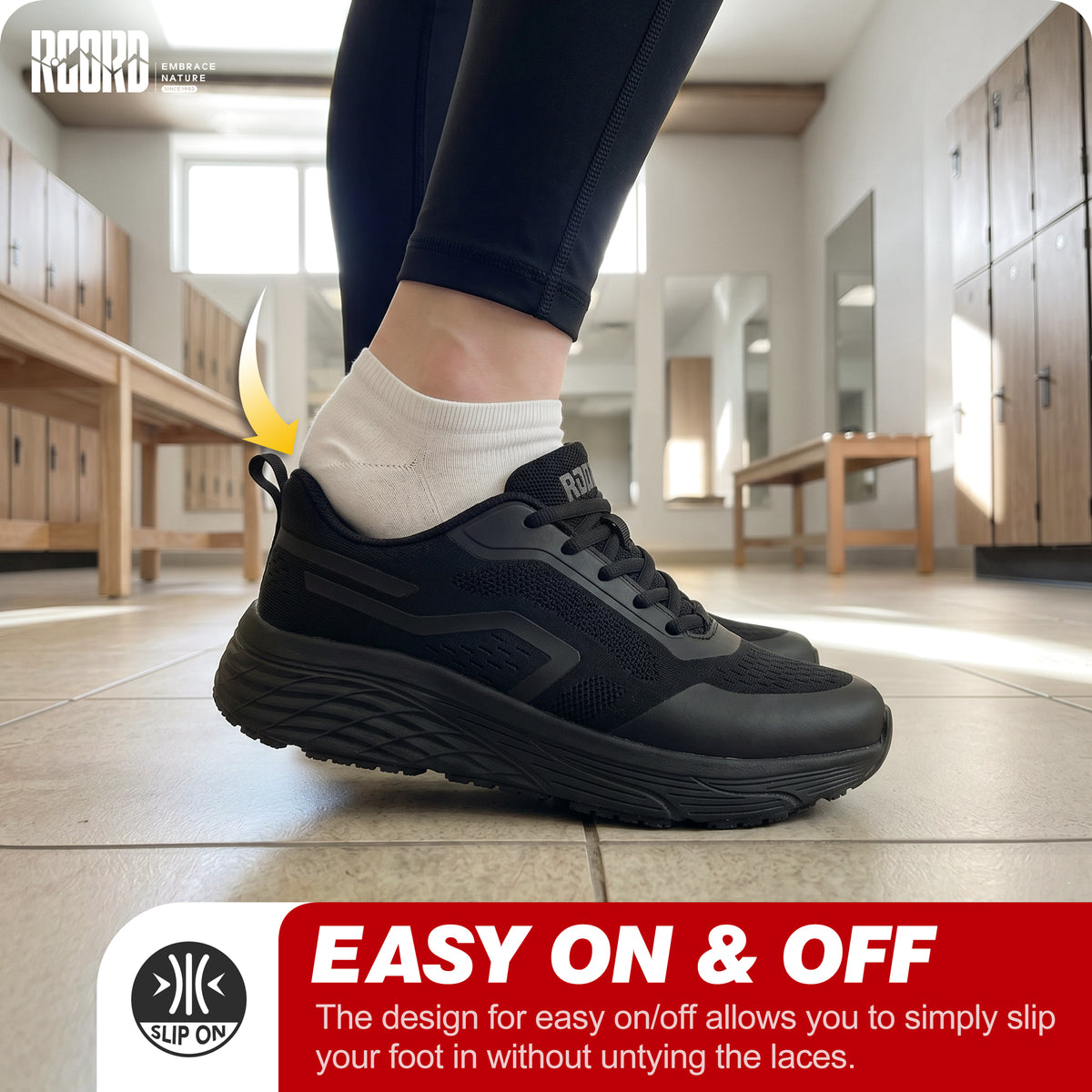 Adjustable lace-up food service work shoes for steady daily wear [color:Black]
