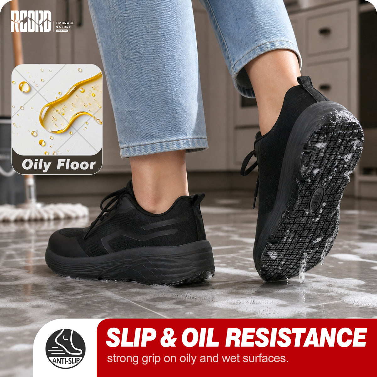 Slip-resistant women's work shoes for food service and restaurant floors [color:Black]