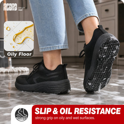 Slip-resistant women's work shoes for food service and restaurant floors [color:Black]