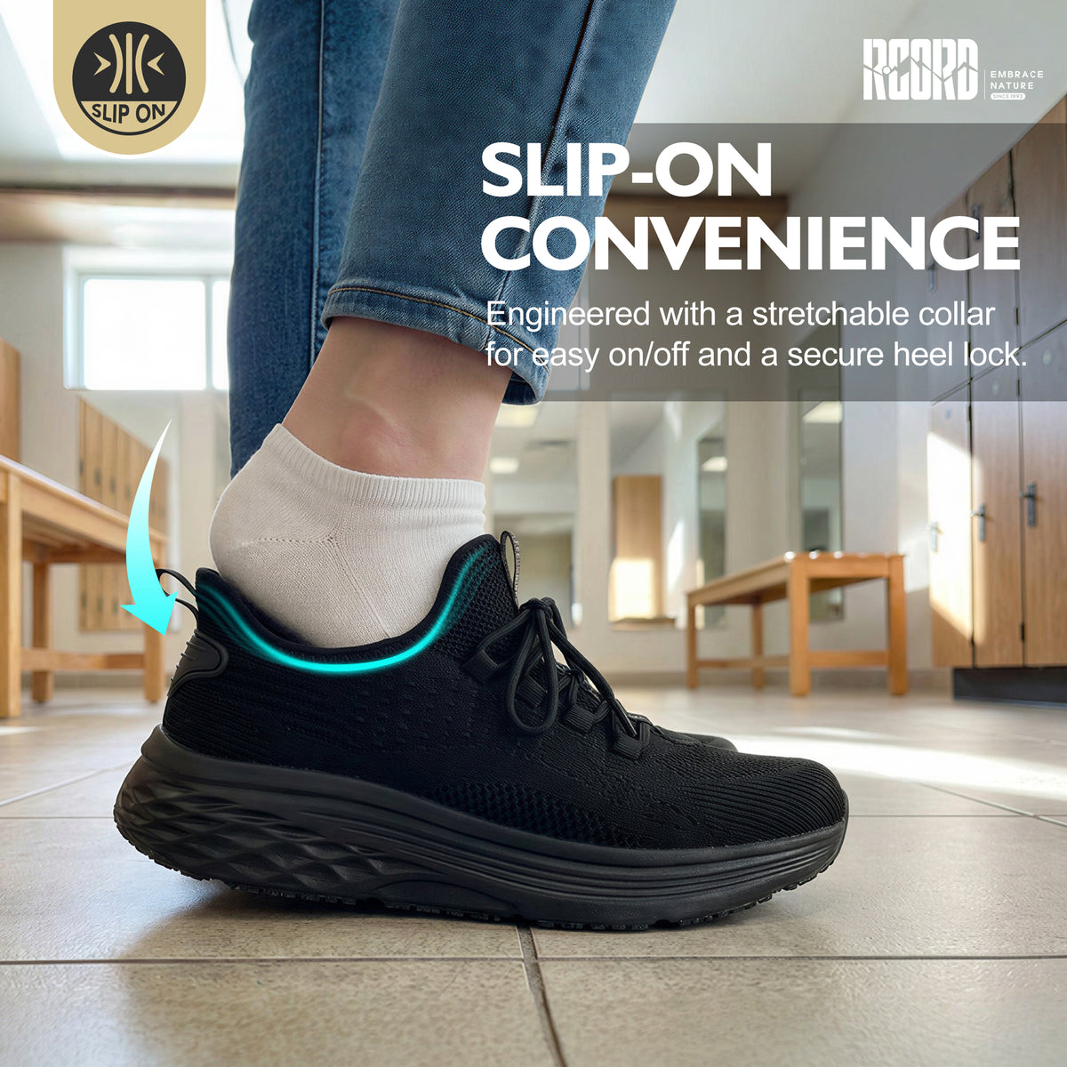 Adjustable slip-on work shoes for a secure fit during cafe shifts [color:Black]
