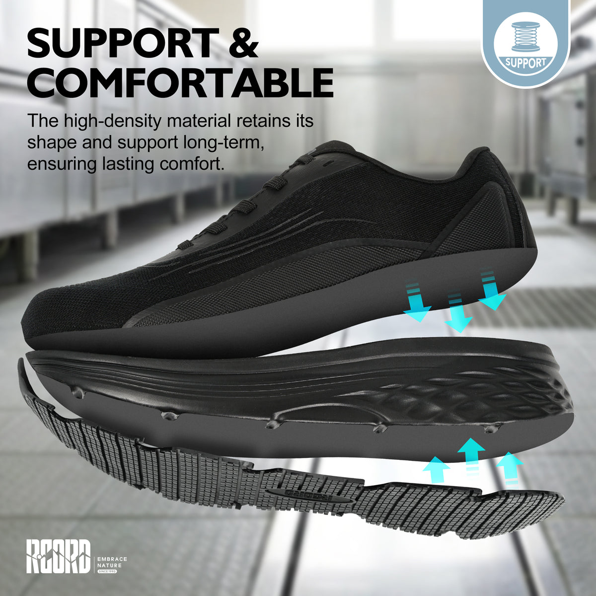 Cushioned women's catering shoes for standing, walking and serving [color:Black]
