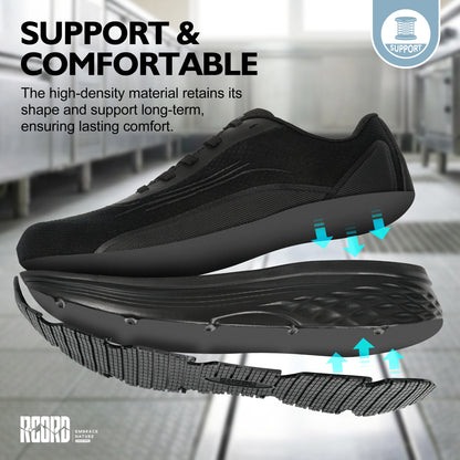 Cushioned women's catering shoes for standing, walking and serving [color:Black]
