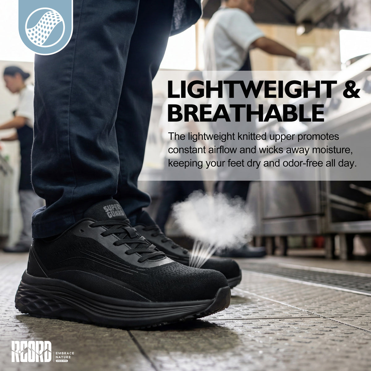 Lightweight work shoes for mobile catering teams and food service [color:Black]
