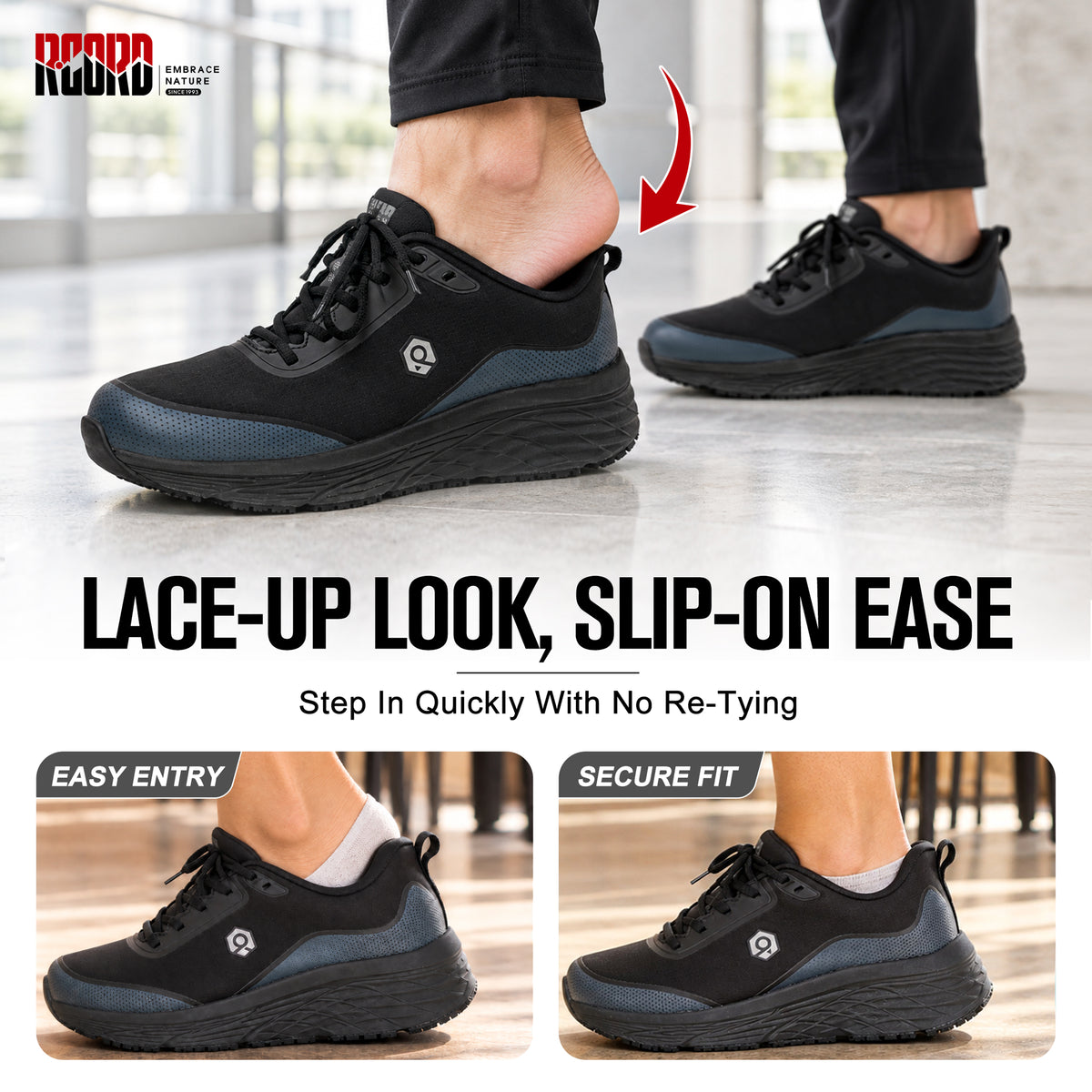 Easy step-in women's work shoes for quick on-and-off during busy shifts [color:Black]
