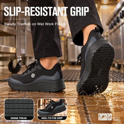 Slip-resistant women's slip-on work shoes for food service and cafe floors [color:Black]

