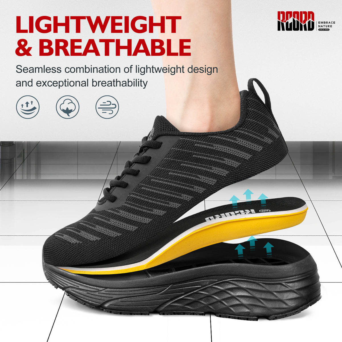 Lightweight flexible women's work shoes for restaurant and retail shifts [color:Black]
