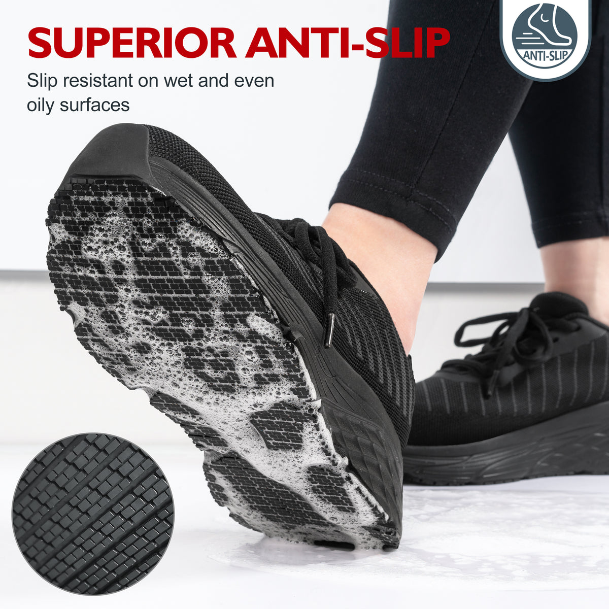 Slip-resistant women's kitchen work shoes for wet prep and service floors [color:Black]
