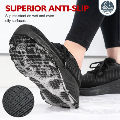 Slip-resistant women's kitchen work shoes for wet prep and service floors [color:Black]
