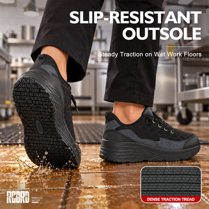 Slip-resistant slip-on work shoes for food service and hotel work floors [color:Black]
