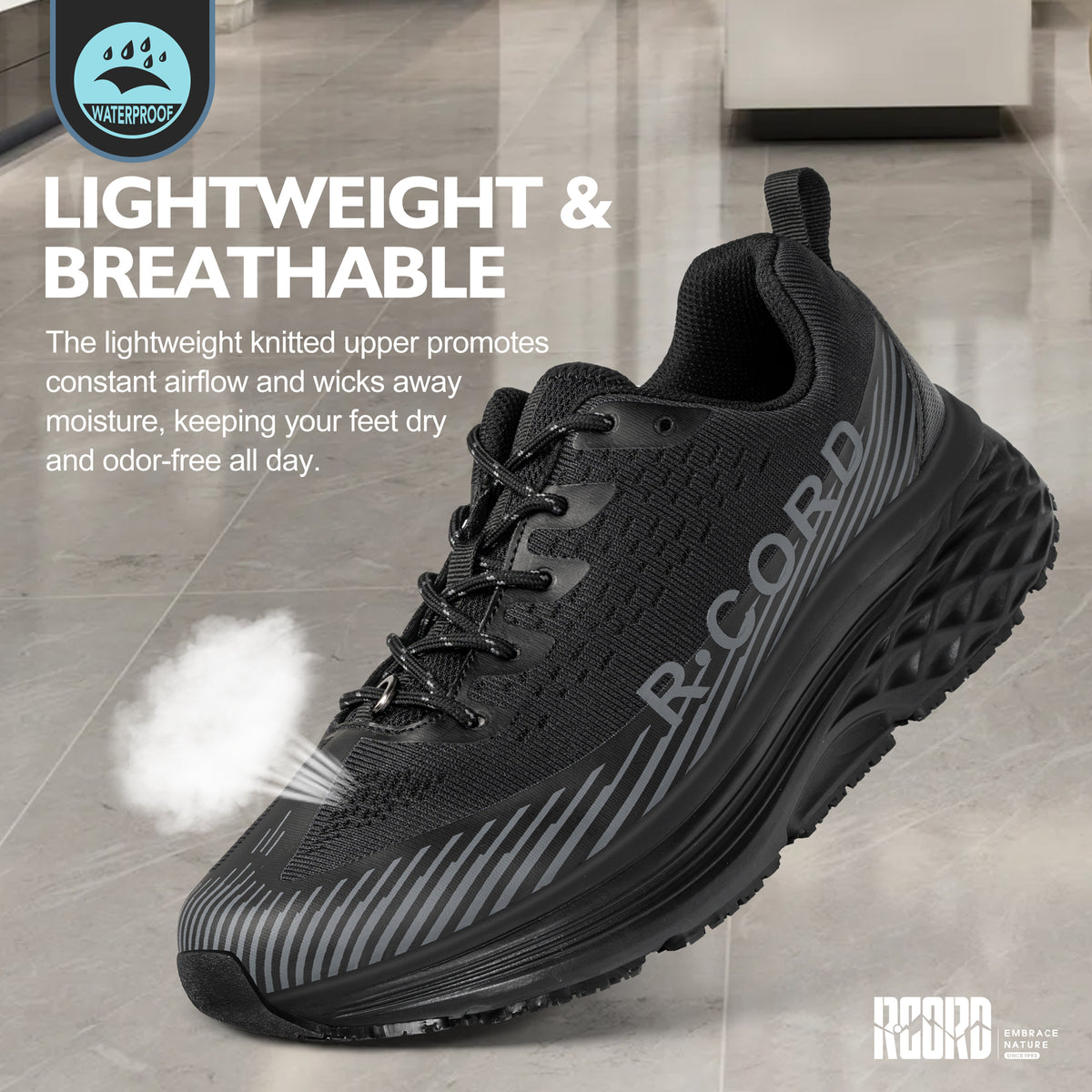 Breathable jacquard work shoes for restaurant kitchens and catering [color:Black]

