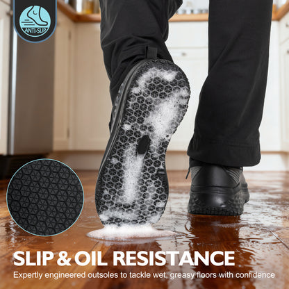 Slip-resistant outsole on women's food service work shoes for wet kitchen floors [color:Black]
