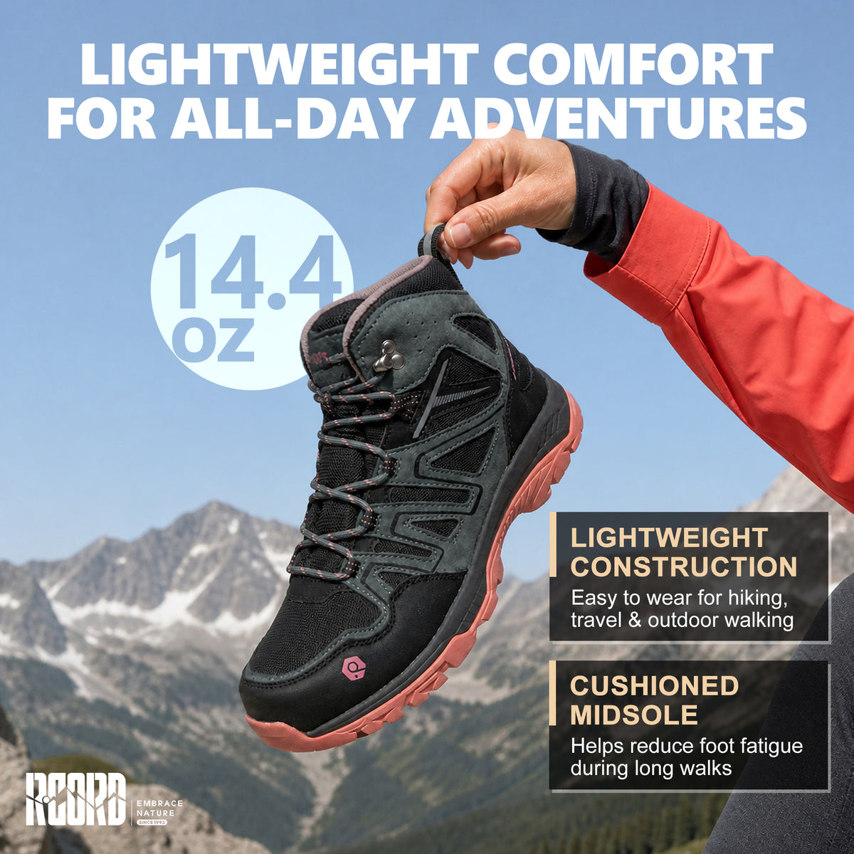 Multi-material upper for everyday hiking and outdoor wear [color:Black]
