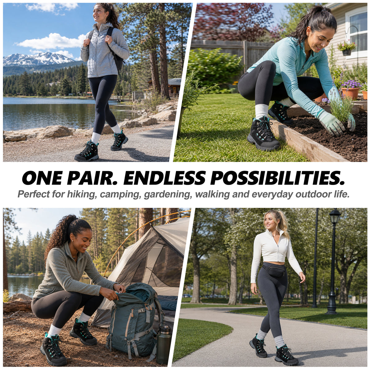 Women's hiking boots for travel, sightseeing, park walks and day hikes [color:Black]
