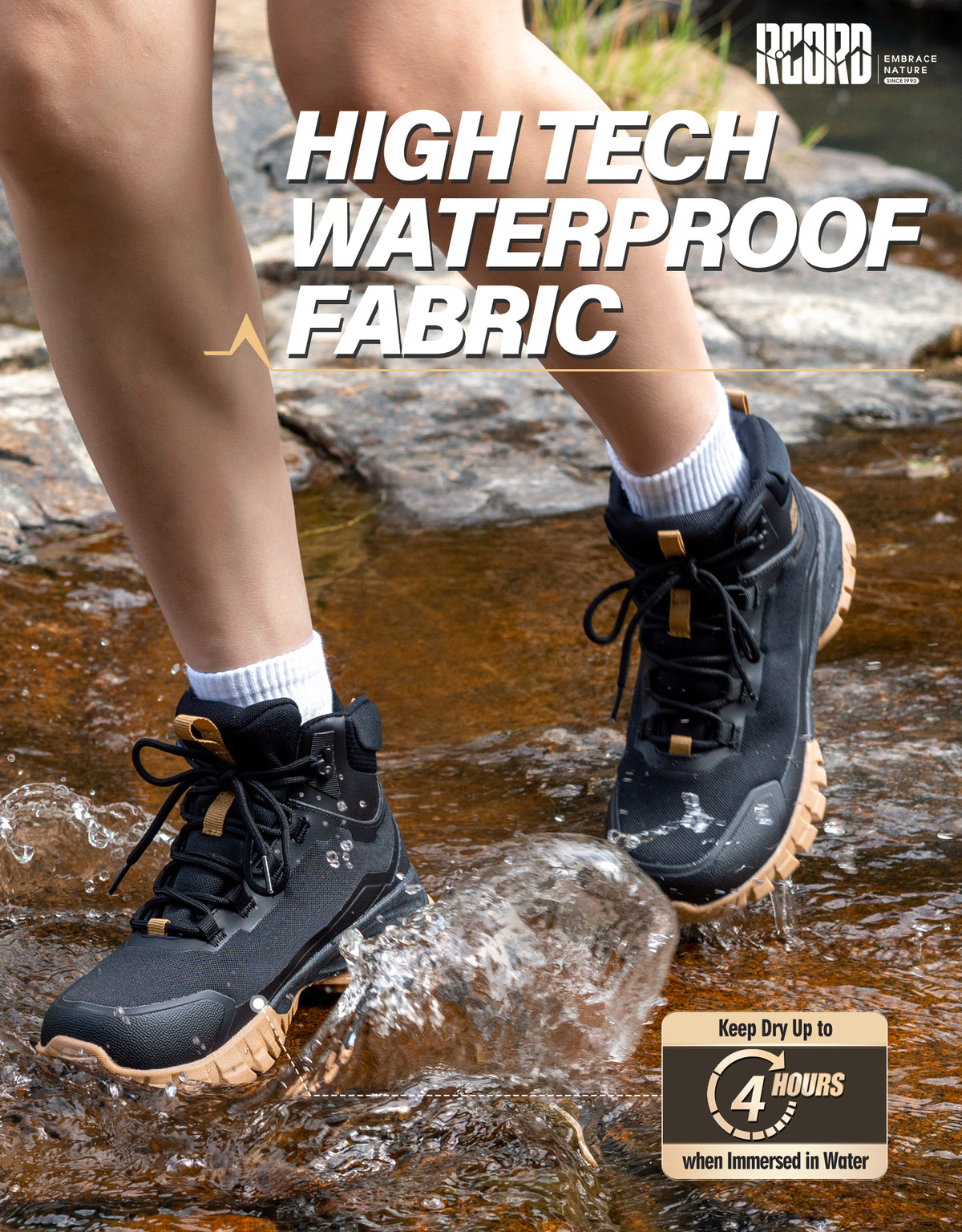 Waterproof boots for wet leaves, light rain and damp park paths [color:Black]
