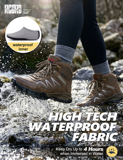 Waterproof hiking boots for morning dew and damp daily routes [color:Brown]
