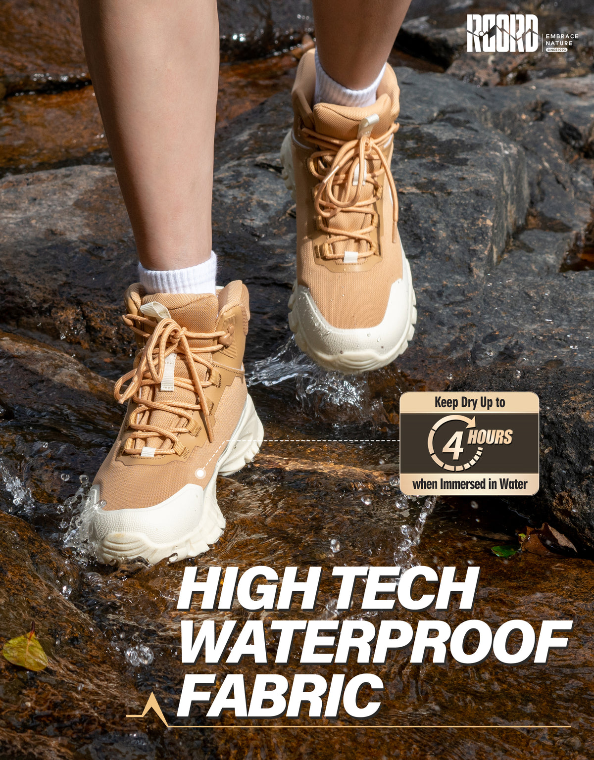 Waterproof boots for wet leaves, light rain and damp park paths [color:Khaki]
