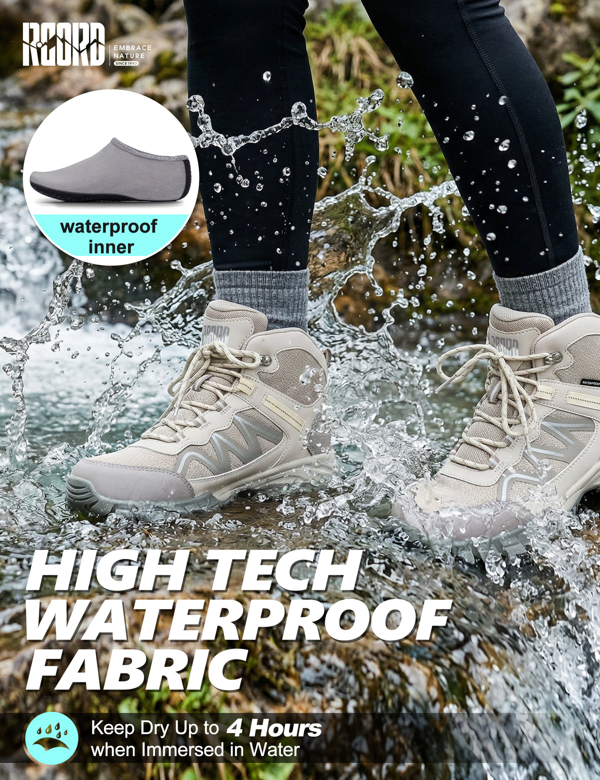 Waterproof hiking boots for morning dew and damp daily routes [color:Sand]
