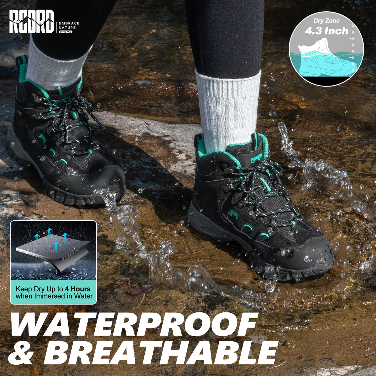 Waterproof hiking boots for wet travel days and changing itineraries [color:Black]
