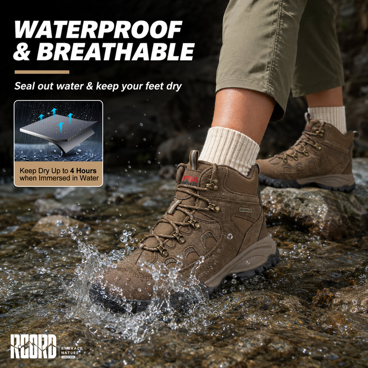 Waterproof hiking boots for wet travel days and changing itineraries [color:Brown]
