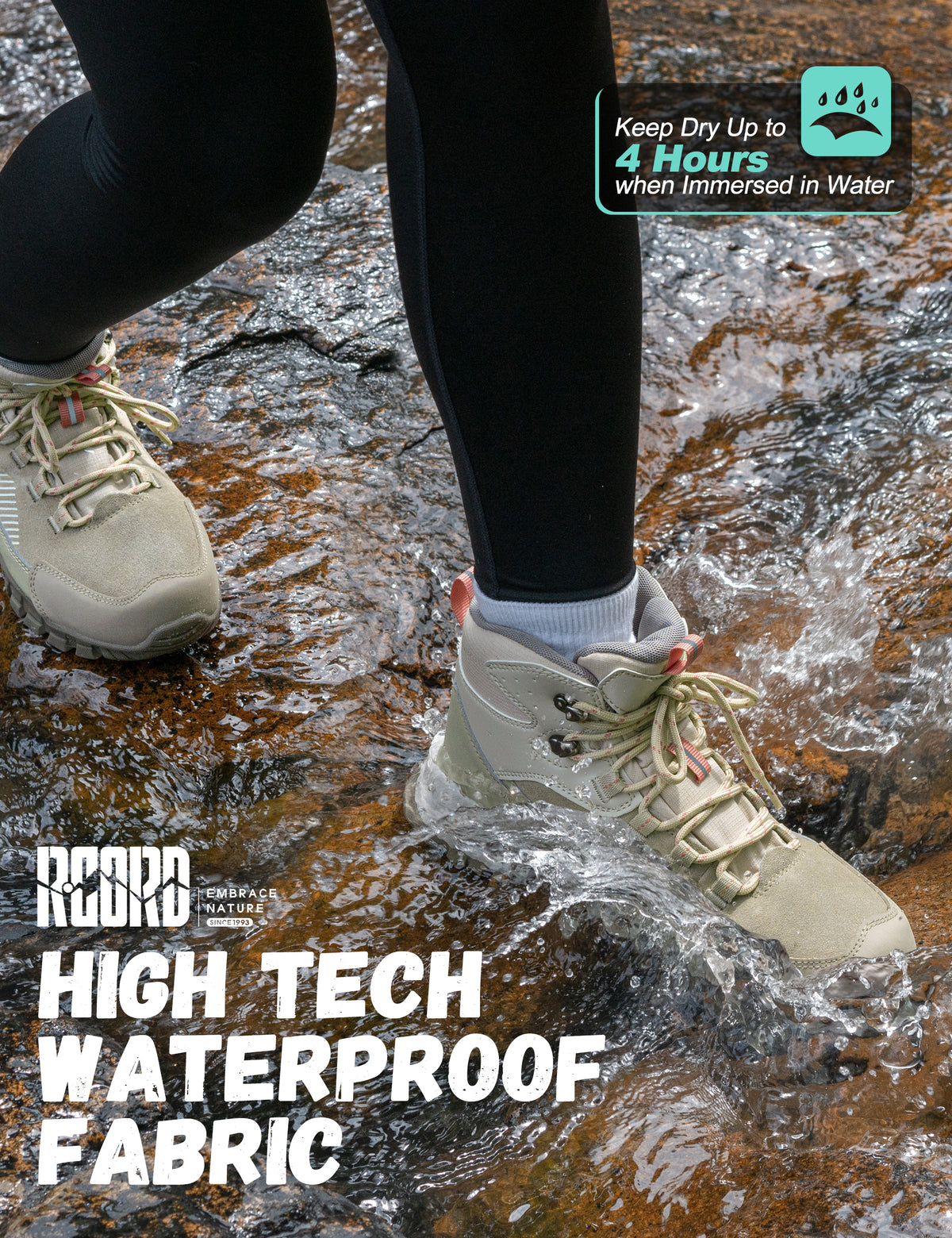 Waterproof hiking boots for wet campgrounds and weekend trail weather [color:KHAKI]
