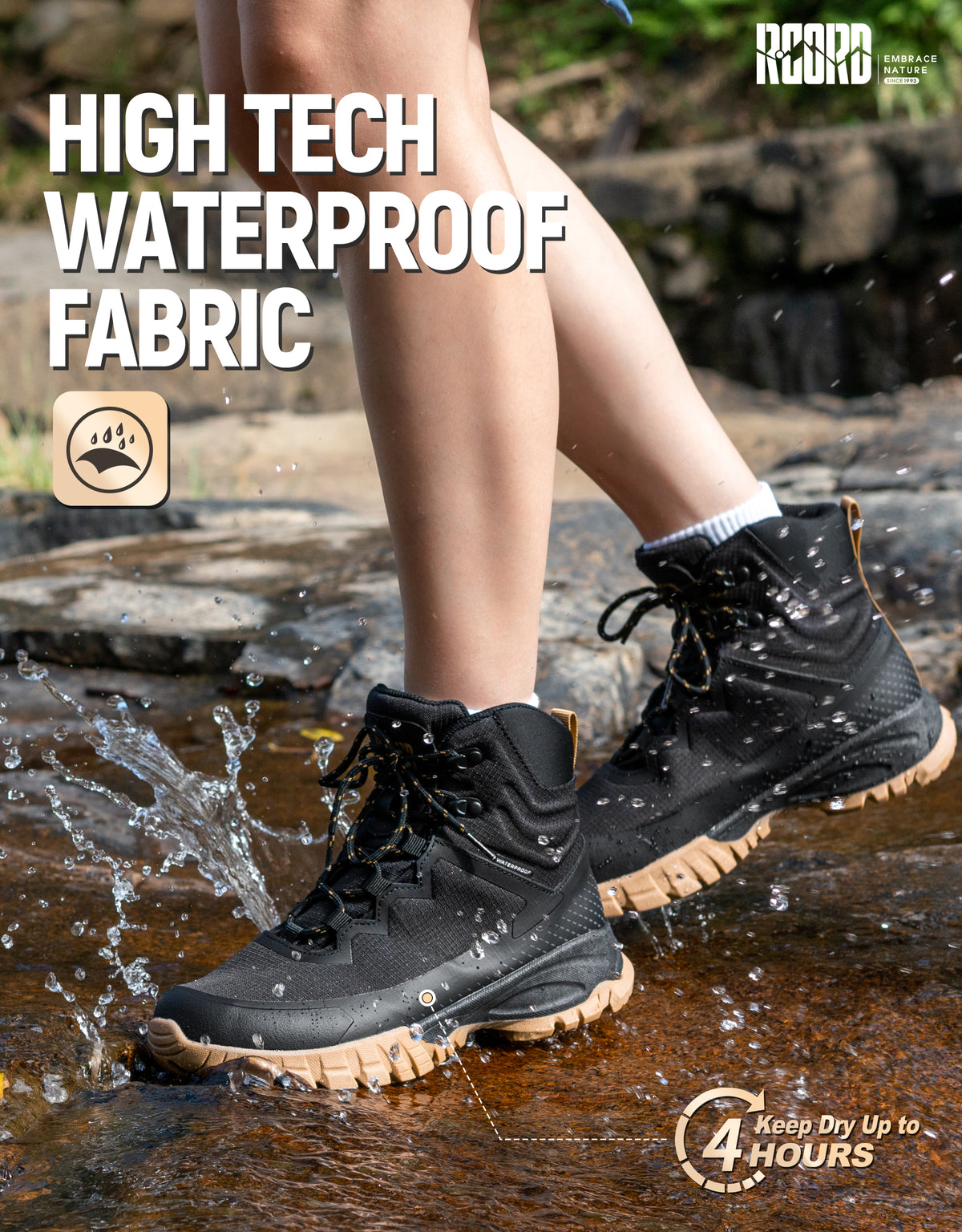 Waterproof hiking boots for puddles and damp sections of day hikes [color:Black]
