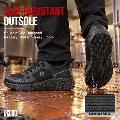 Slip-resistant outsole on women's slip-on work shoes for wet kitchen floors [color:Black]