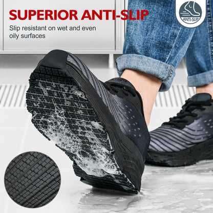 Slip-resistant outsole on women's work shoes for wet restaurant floors [color:Black]
